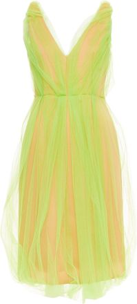 Prada Neon Technical Tulle Overlay V-Neck dress