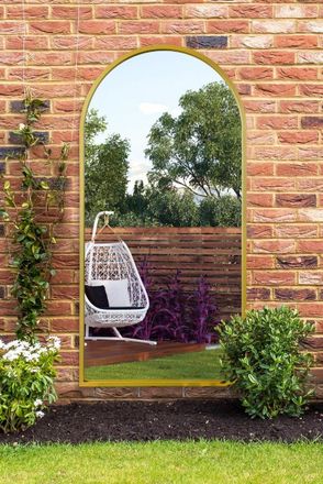 MirrorOutlet Gold Metal Framed Arched Garden Wall Mirror 63 X 31 (160CM X 80CM) | Size: 1 Pack