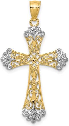 Diamond2Deal 14k Yellow Gold Rhodium Diamond-cut Cross Pendant