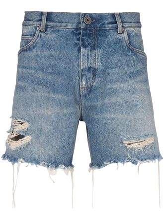 Balmain logo-embroidered cotton shorts - men - Cotton - 30 - Blue