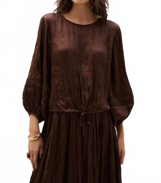 Joseph Ribkoff Pleated Satin Cocoon Top In Mahogany