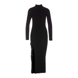 Michael Kors Knitted Dresses, female, Black, Size: L Black Midi Dress with Ruffled Detail