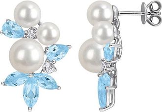 Rina Limor Silver 5.46 Ct. Tw. Gemstone & 4.5-6.5Mm Pearl Earrings