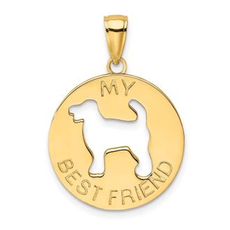 Diamond2Deal 14k Yellow Gold MY BEST FRIEND with Cut-out Dog Charm Pendant