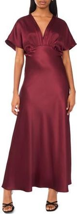 CeCe by Cynthia Steffe Dolman Sleeve Satin Cocktail Midi Dress in Bright Cherry/Ant White at Nordstrom Rack, Size 6
