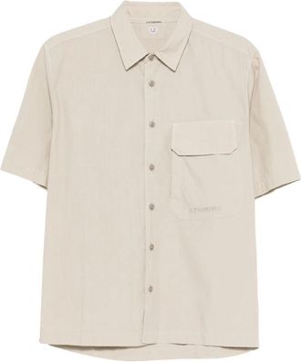 C.P. Company Overhemd met korte mouwen en klepzak - Heren - Korte mouwen Overhemden - Beige - 2XL - Katoen - Overhemden