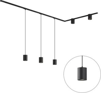 QAZQA Qazqa Sistema De Iluminaci&oacute;n De Riel Moderno Negro Con 3 L&aacute;mparas