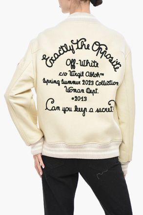 Off-white SEASONAL Bomber SLOGAN with Leather Sleeves and Embellishments Off-White
