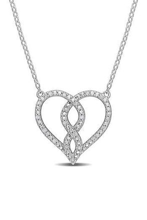 Delmar Sterling Silver Pave Diamond Accent Heart Pendant Necklace - 0.10 ctw at Nordstrom Rack