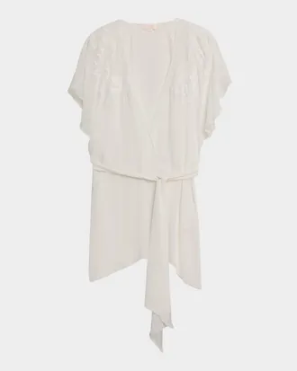 Christine Lingerie Floral Applique Silk Chiffon Robe