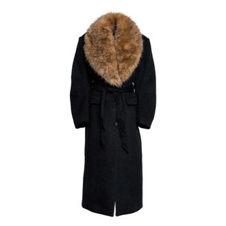 Rotate ROTATE Birger Christensen, Belted Coats, female, Gray, Size: 2XS Faux Fur Collar Long Coat