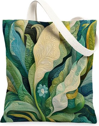 Generic Spring Hosta Flower Canvas Tote Bag for Shopping 13x15, Quilled Style Florals Reusable Grocery Print Pattern Bag for Women, Cool Aesthetic Beach Aesth