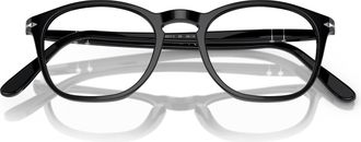 Persol 0po3007v Classic Round Black Acetate Eyeglasses with Silver Accents