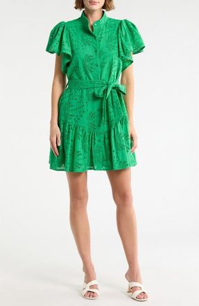 Ciebon Zenaida Eyelet Tie Waist Dress in Green at Nordstrom Rack, Size X-Small