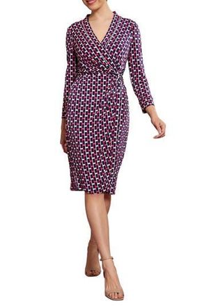 London Times Twist Front Draped Sheath Dress in Pink/Navy at Nordstrom Rack, Size X-Small