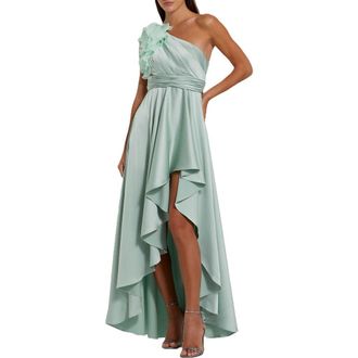 Mac Duggal Ruffled One Shoulder Cut Out Hi-Lo Gown in Sage at Nordstrom, Size 4