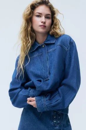 H&M Denim Pullover Shirt in Denim Blue at Nordstrom, Size Medium
