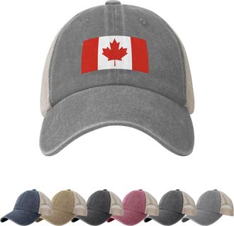 Generic Canada Flag Sun Hats for Men Women Flag of Canada Cowboy Mesh Baseball Cap Canadians Trucker Hat Gray