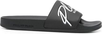 Philipp Plein logo-print slides - unisex - PVC - 40 - Black