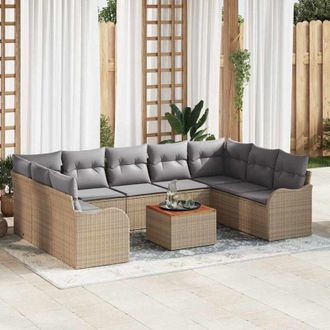 vidaXL Conjunto De Sof&aacute; De Jard&iacute;n 10 Pcs Beige Polirat&aacute;n Vidaxl