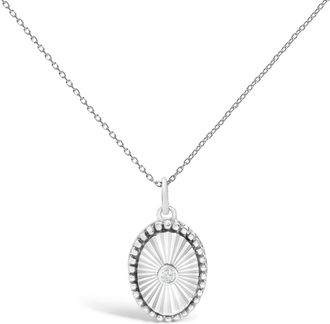 House of Brilliance 10K White Gold Diamond Accent Oval Fluted Medallion Pendant Necklace