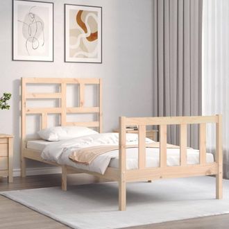 Berkfield Home Beautiful Bed Frame with Headboard Small Single Solid Wood in Light Tan