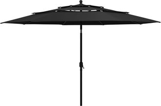 vidaXL Sombrilla Jard&iacute;n De 3 Niveles Con Palo De Aluminio Negro 3,5 M Vidaxl