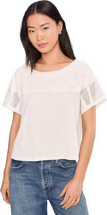 Liverpool L.A. Short Sleeve Dolman Boat Neck Knit Top With Lace Womens Clothing Whipped Cream : MD, Linen/Polyester