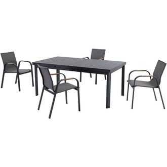 Vente-Unique Sala da pranzo da giardino in alluminio: tavolo allungabile L.180/240 cm e 4 poltrone - Antracite - ZEYVA di MYLIA