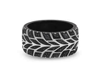 LuvMyJewelry Racer Swag Tire Tread Sterling Silver & Black Diamond Ring