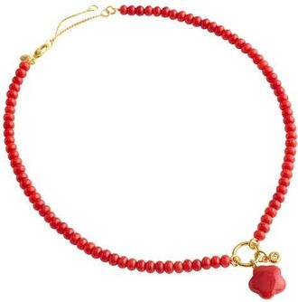 Madewell Puffy Flower Beaded Charm Necklace in Pomegranate Seed at Nordstrom