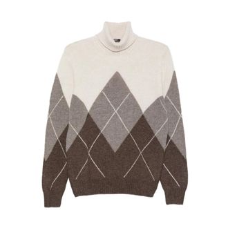 Barba Coltrui met Ruitpatroon - Heren - Truien - Beige - Maat: M Wol