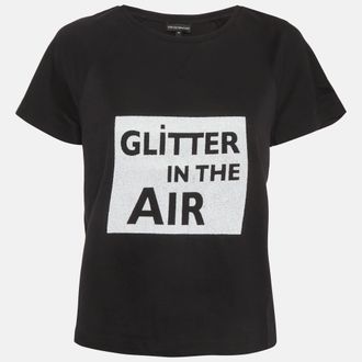Emporio Armani Black Glitter Print Jersey Top