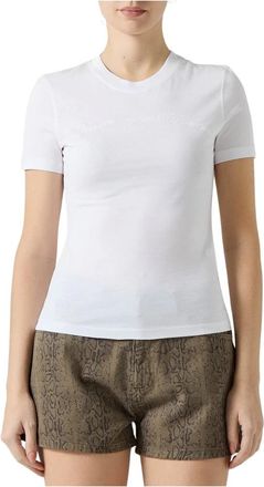 Versace Jeans Couture T-Shirt Logo Glitter - Dames - T-shirts - Wit - M - Katoen - Tops