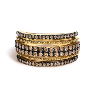 House of Brilliance 10K Yellow Gold Plated Sterling Silver 1.00 Cttw Champagne Diamond Multi Layer Band Ring