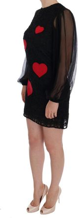 Dolce & Gabbana Womens Black Lace Red Heart Shift Dress Polyamide