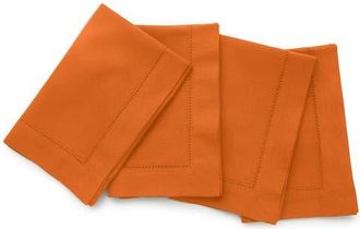 Solino Home Cotton Linen Hemstitch Dinner Napkins Set of 4, 20 x 20 Inch for Dining Table, Holiday and Everyday Table Decor in Pumpkin at Nordstrom