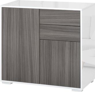 HOMCOM Side Cabinet with 2 Door Cabinet and 2 Drawer for Home Office Grey | TJ Hughes