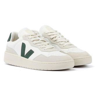 Veja V-90 Leather Mens White/Green Trainers - Size UK 10
