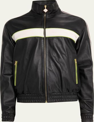 Casablanca Mens Full-Zip Leather Jacket with Piping
