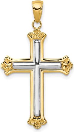 Diamond2Deal 10K Two-tone Cross in Budded Yellow Cross Frame Pendant