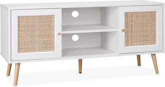 Sweeek Mueble tv de caña trenzada, 120cm, blanco