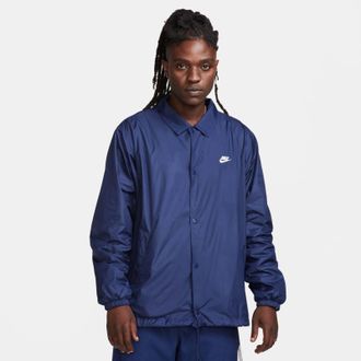 Nike Club Coaches Jacket Mens Midnight Navy Snap Front Long Sleeve FTS1619