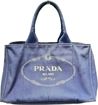 Prada Canapa Blue Canvas Handbag Tote Bag (Pre-Owned)