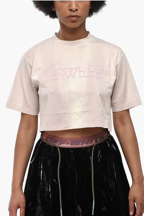 Off-white Tie-Dye Cotton Crop T-Shirt LAUNDRY with Embossed Logo size Xs