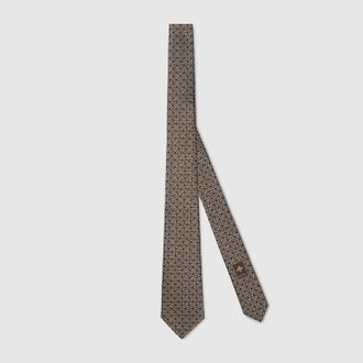 Gucci Horsebit Silk Jacquard Tie, Brown, Silk