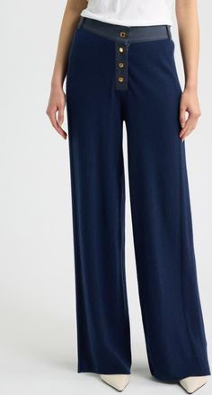 Rag & Bone Lucy Wide Leg Wool Blend Pants in Navy at Nordstrom, Size X-Small