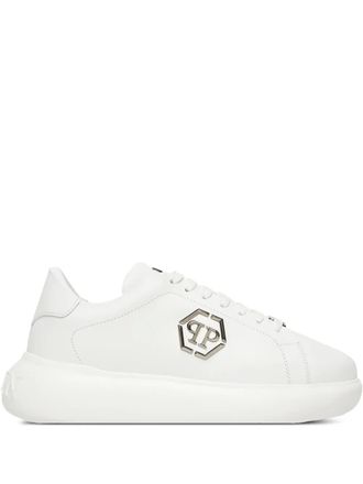Philipp Plein logo-plaque flat sneakers - men - Calf Leather/Calf Leather/Synthetic Rubber/zamac - 41 - White