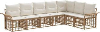 vidaXL Conjunto De Sof&aacute;s De Exterior 7 Uds. Natural Y Crema Poli&eacute;ster Vidaxl