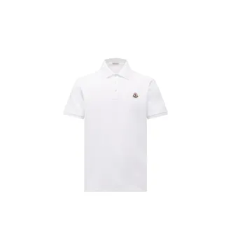Moncler Moncler Logo Patch Cotton Piquet Polo Shirt, Men, White, Size: 3xl